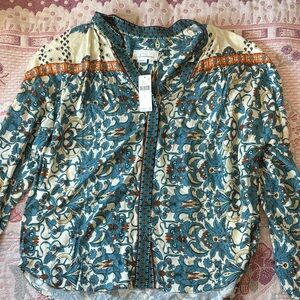 Anthropologie Blue and Cream Blouse